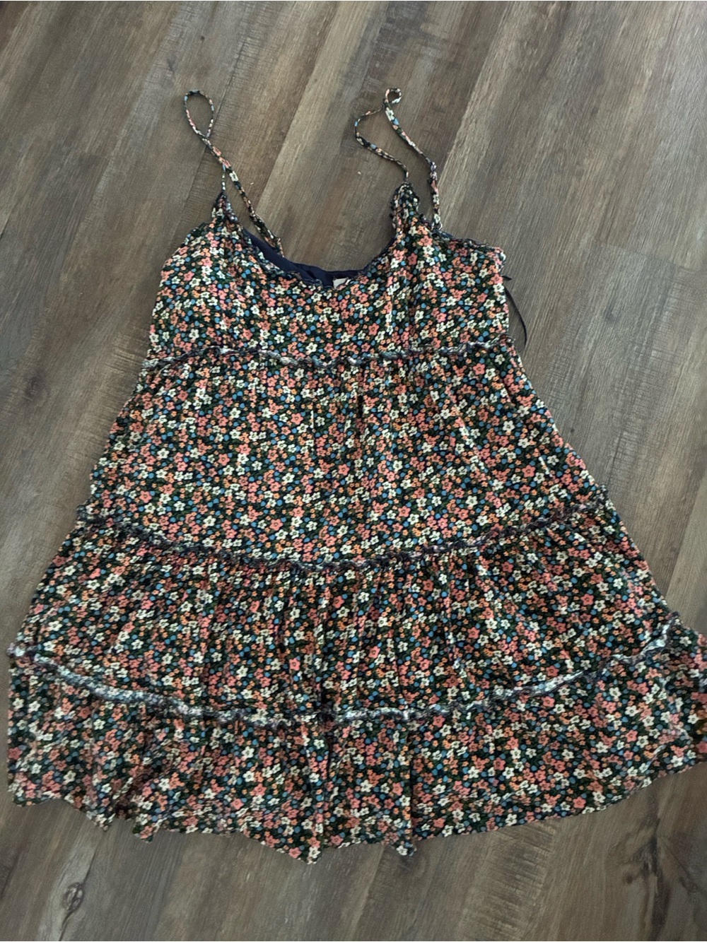 Altard state floral multi tiered navy dress boho style size large